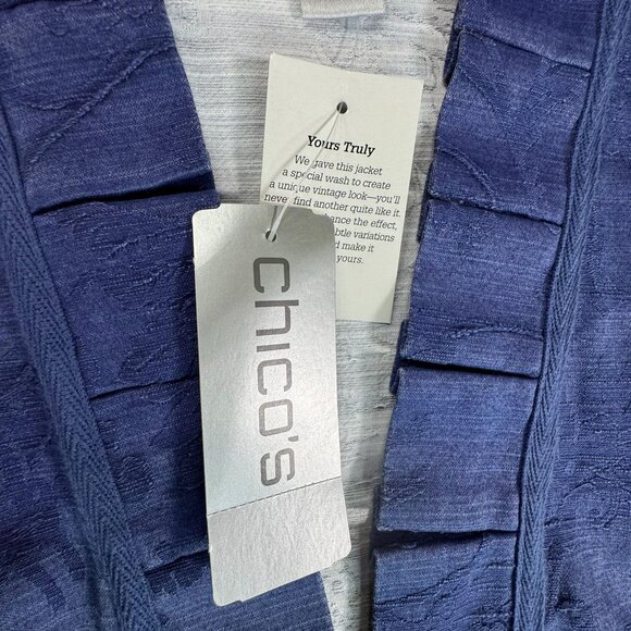 NWT Chicos Brocade Blazer Jacket Blue Sz X=Large Open Front Embroidered Ruffles - Picture 4 of 12
